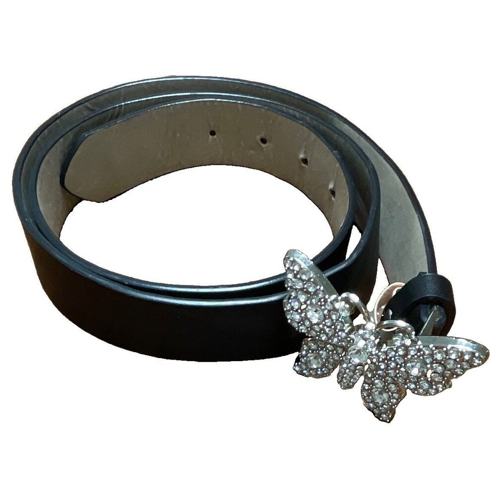 Target Women's Black Adjustable Waist Belt w/ Rhinestone Butterfly Buckle Size L
